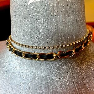 Choker Rhinestone and Leather Necklace